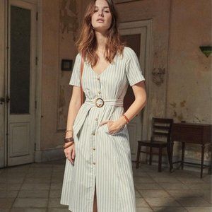 SEZANE Blue & White Striped Button Up Dress